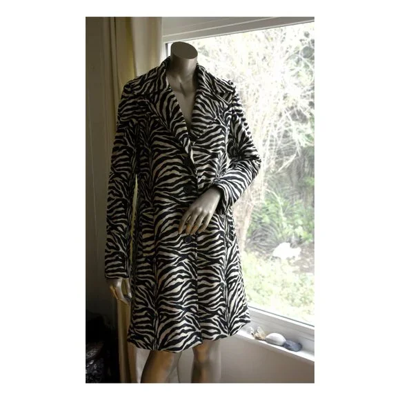 Vintage Betsey Johnson Striped Faux Fur Coat SZ 2 - Small - Picture 3 of 12